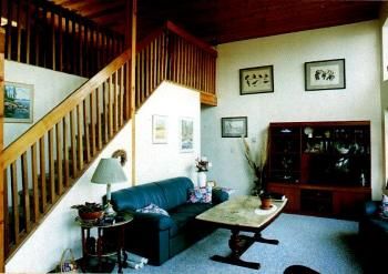 Interior photo showing cedar railing